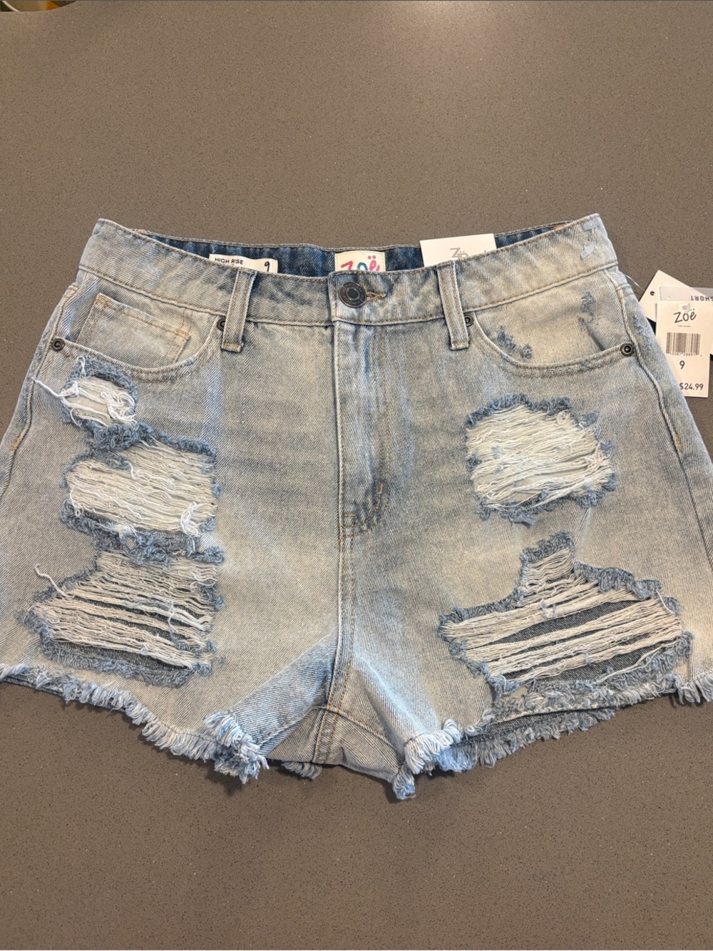 NWT Zoe High-Rise Distressed Denim Shorts - Light Blue